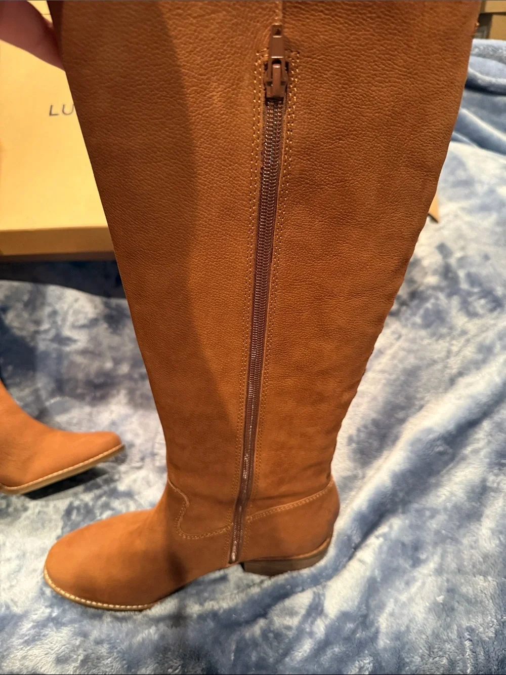 Lucky Brand Over-the-Knee Suede Boots in Cognac Brown